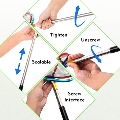 2PCS Kids Fishing Nets with Bucket - Telescoping Handle Retractable Landing Net Lightweight Aluminum Pole for Catch and Release Frog, Minnow, Butterfly, Crab, Beach and Creek Outdoor - color: 2PCS