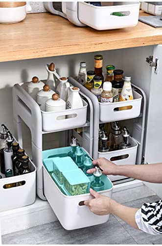 Set Of 6 Plastic Storage Bins,10×7×6 inch Versatile Kitchen Pantry Organization and Storage,for Plastic Storage Container Under Bed,Under Sink Bathroom Organizer (White, 6XS) - size: 6 XS