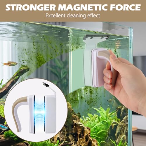 Aquarium Strong Magnetic Glass Cleaner Brush, Fish Tank Glass Scrubber Algae Scraper Comfortable Grip Handle with 2 Detachable Scrapers Mag Float Scrubber for 0.2 Inch Tanks(S) - size: S for Glass Thickness: 0.2"