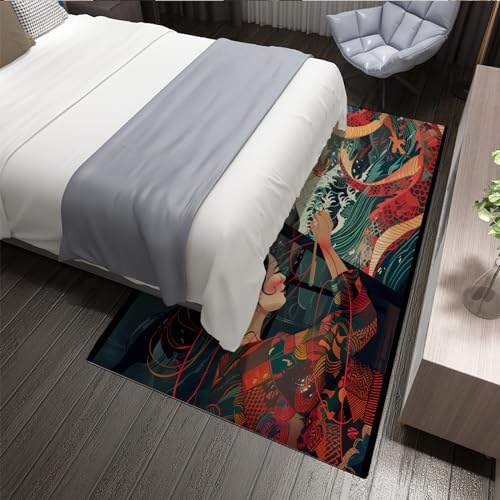 Ukiyo Style Area Rug Jackson Waves Area Rug for Home Decor Oriental Dragon and Girl Carpet for Living Room Bedroom Non Slip Rug Washable 2'7" x 4' - size: 2'7" x 4'
