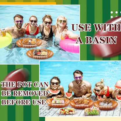 4 Pack Inflatable Football Cooler with Stainless Steel Tray, Chilled Serving Food Platter & Ice Buffet Bar for Party, Shrimp Cocktail Serving Dish, Summer BBQ Picnic Supplies (Football) - style: Rugby