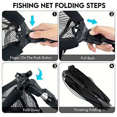Black Paw Floating Fishing Net Foldable Telescopic Fish Landing Net with Built in Length Scale Rubber Coated for Kayak, Fly, Trout - color: C2:16" Hoop Size Black (Telescopic Pole)