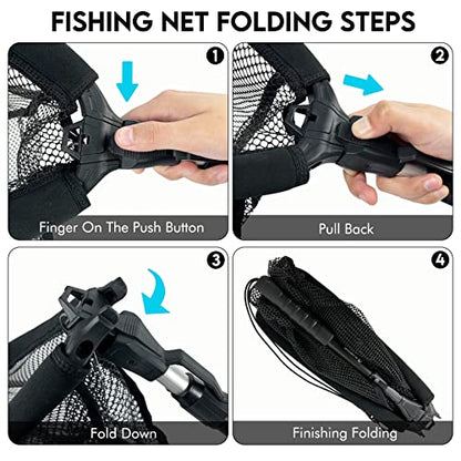 Black Paw Floating Fishing Net Foldable Telescopic Fish Landing Net with Built in Length Scale Rubber Coated for Kayak, Fly, Trout - color: C2:16" Hoop Size Black (Telescopic Pole)