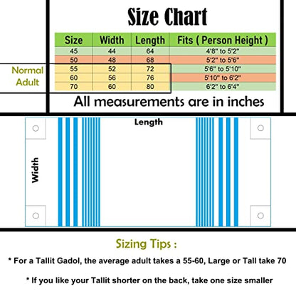 Full Size Tallit Prayer Shawl, Hand-Tied Tzitzit in Israel by a Jewish Craftsman, Blessing On Neckband - color: Sky Blue & Silver, size: Size 55 - 72 x 52 Inch