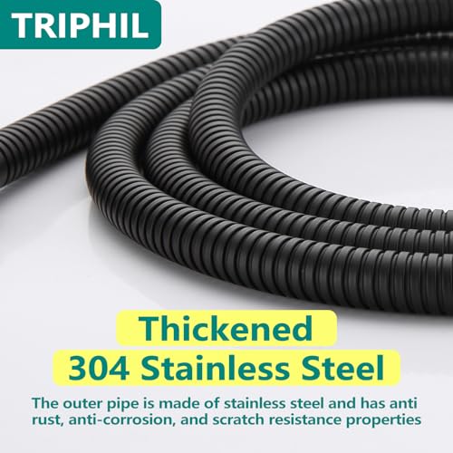 TRIPHIL Kink-Free Shower Hoses with Bath Sponge Extra-Long Handheld Showerhead Hose Replacement Ultr-Flexible Metal Anti-Twist 2 Brass Connectors Stainless Steel Sleeve Matte Black 79 inches - color: Matte Black, size: 79 Inches
