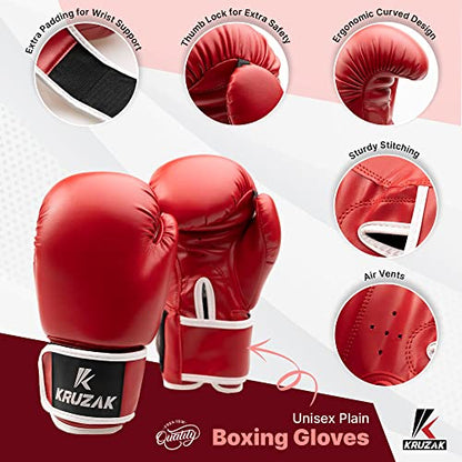 Kruzak Boxing Gloves for Men & Women, Sparring & Kickboxing Gloves, Muay Thai & MMA Gloves, 8-16 oz - color: Red, size: 16 oz