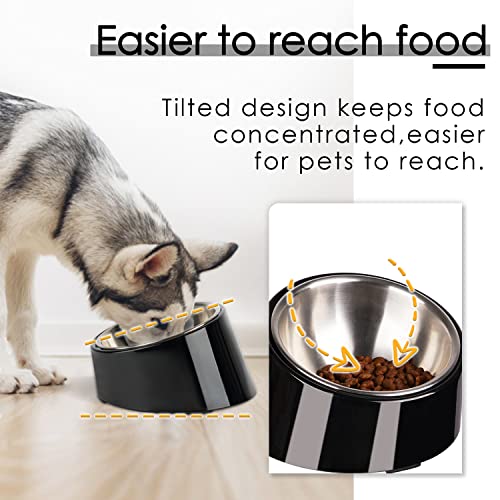 SUPERDESIGN Anti-Vomiting 15° Slanted Pet Bowl, M/1 Cup, Black | 15° Tilted, Anti-Vomit & Neck Relief, Non-Slip Base, Detachable Stainless Steel Liner, Dishwasher Safe, for Cats & Dogs - color: Dark Black, size: M/1 Cup
