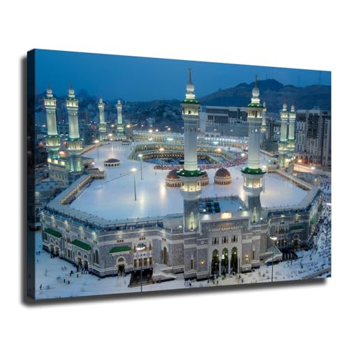 Islamic Subject Mural Wall Art Canvas Print Pilgrimage To Mecca Poster on Canvas Art Print, Wall Art for Living Room, Bedroom, Home Corridor Apartment Decor (24x36inch Unframed) - size: 24x36inch Unframed