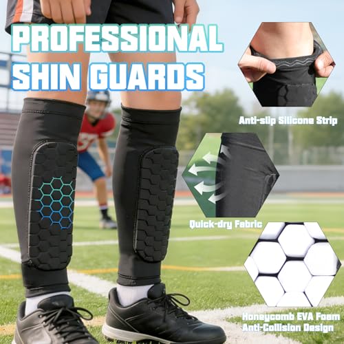 Soccer Shin Guards, Shin Defenders for Kids Youth Adult Ski Shin Guards Pads for 2-18 Years Old Calf Compression Sleeve with Honeycomb Pads, Lightweight Calf Protective Gear for Football - size: Small