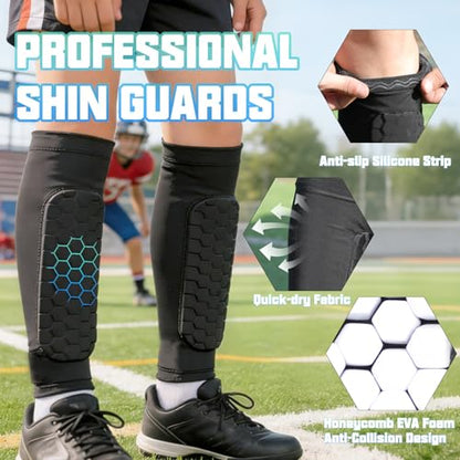 Soccer Shin Guards, Shin Defenders for Kids Youth Adult Ski Shin Guards Pads for 2-18 Years Old Calf Compression Sleeve with Honeycomb Pads, Lightweight Calf Protective Gear for Football - size: Small