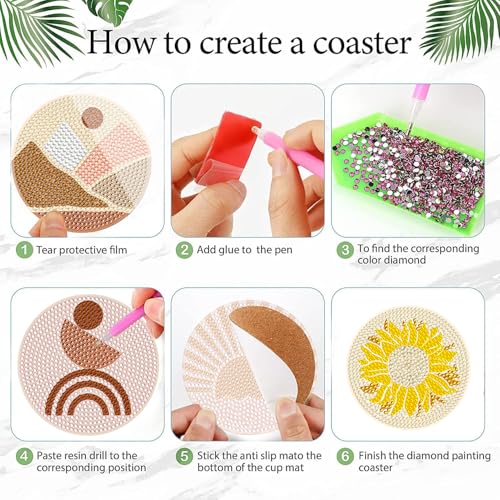 DOTSOPS 6 Pcs Diamond Art Kits for Adults Diamond Art Coasters with Holder for Adults Beginners Craft for Gem Art Dots Christmas Birthday Abstracte - color: A-Abstraction