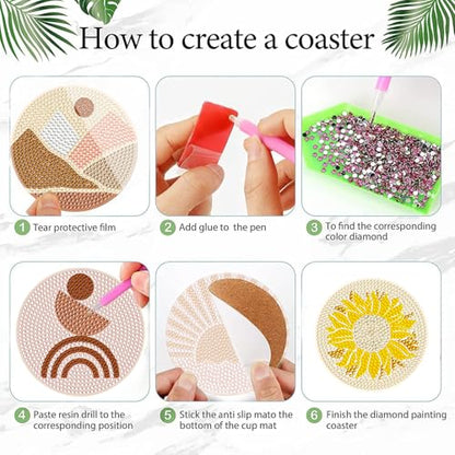 DOTSOPS 6 Pcs Diamond Art Kits for Adults Diamond Art Coasters with Holder for Adults Beginners Craft for Gem Art Dots Christmas Birthday Abstracte - color: A-Abstraction