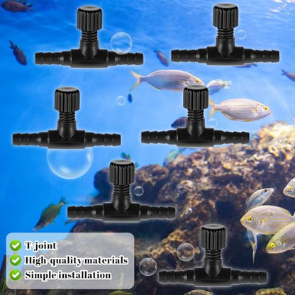 Giantree 10 Pcs Aquarium Air Control Valves, Adjustable T, for Fish Tank | Single Way Plastic Air Flow Controllers Regulators, Airs Pump Accessories, Shaped Hose Connectors, Black
