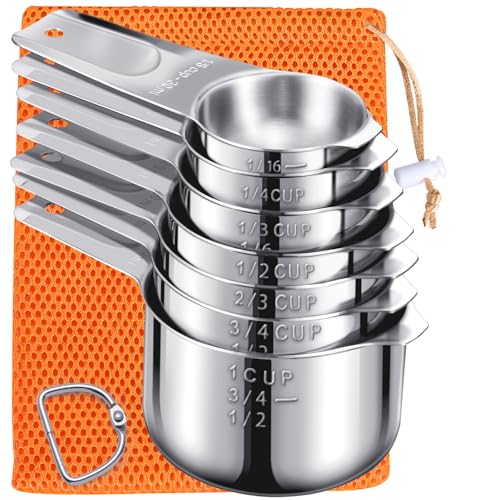 Measuring Cups Set, 7PCS Stainless Steel Engraved Markings Kitchen | 304 food-grade steel, dual-scale markings, one-piece construction, nesting storage, dishwasher safe, dry & liquid ingredients - size: 7PCS