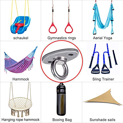 SELEWARE Ceiling Mount Stainless Steel Swing Hanger Wall Ceiling Anchor | Ceiling Hooks for Suspension Straps Aerial Yoga Swing Hammock Chair Resistance Band Gymnastic Ring Battle Rope Heavy Bag - color: Ceiling Mount (2 Pack)