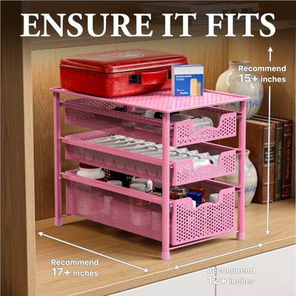 Simple Houseware Stackable 3 Tier Sliding Basket Organizer Drawer, Pink - color: Pink, size: 3-Tier