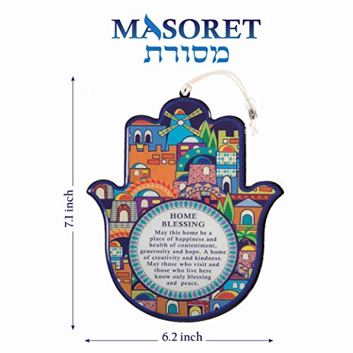 Epoxy Hamsa English Home Blessing 7.5" with Jerusalem Motif - Good Luck Hamsa Hand Wall Hanging Decor, Evil Eye Protection Amulet - color: Set 9