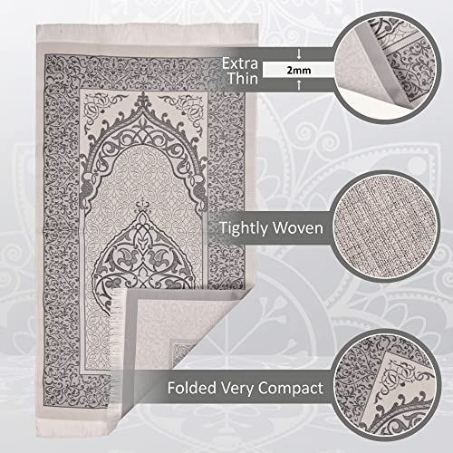 BABY SHOWER CHOCOLATE Prayer Rug Islamic Gift Set, Velvet Prayer Mat, Prayer Beads, Scarf and Yaseen Book, Perfect Family and Muslim Eid Gifts (Gray) - color: Grey
