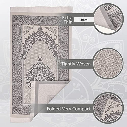 BABY SHOWER CHOCOLATE Prayer Rug Islamic Gift Set, Velvet Prayer Mat, Prayer Beads, Scarf and Yaseen Book, Perfect Family and Muslim Eid Gifts (Gray) - color: Grey