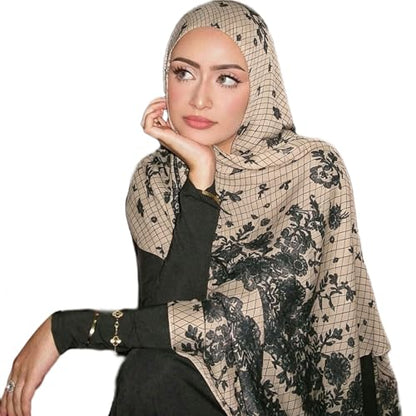 Hijab Scarf for Women Fashion Printed Modal Hijab Head Wrap Scarves Lightweight Long Scarf Shawls - color: Flower Lace Print