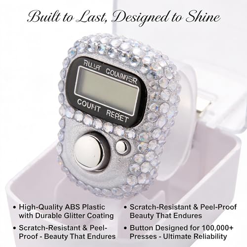 INSYOHO 6PCS Electronic Finger Counter with Glitter - 5 Digit Resettable Hand Tally, LCD Digital Clicker for Tasbeeh, Sports, Inventory Counting