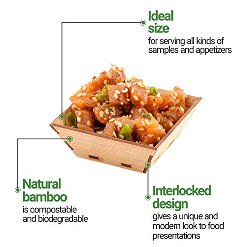 Restaurantware 1.5 Ounce Appetizer Cups 100 Square Mini Dessert Cups - Durable Disposable Bamboo Tasting Bowls Sustainable For Snacks And Samples - color: Brown, size: 1.5 oz