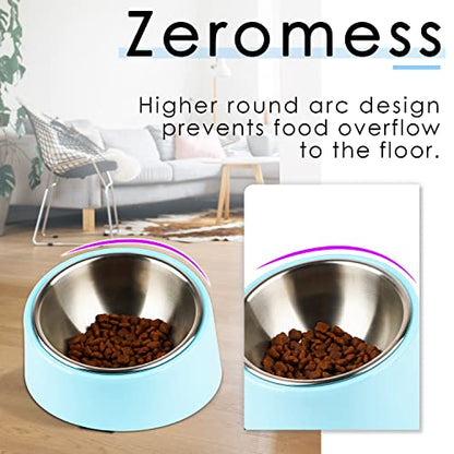 SUPERDESIGN Anti-Vomiting 15° Slanted Pet Bowl, S/0.5 Cup, Blue | 15° Tilted, Anti-Vomit & Neck Relief, Non-Slip Base, Detachable Stainless Steel Liner, Dishwasher Safe, for Cats & Dogs - color: Blue, size: S/0.5 Cup