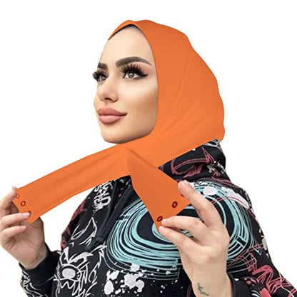 AIBEARTY Women Fashion Instant Muslim Turban Hijab with Snap Fastener Breathable Headscarf Bonnet Cap Turban Hat Shawl - color: Orange