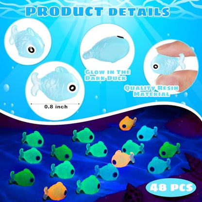 48Pcs Luminous Mini Resin Fish Figurines | Glow in The Dark Tiny Fish Ornament for Garden Landscape Aquarium Dollhouse Birthday Party Room Crafts Decor