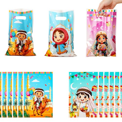 Boerni 50 Pcs 4-in-1 Festival Middle Eastern Style Hand Bags, 16.5 x 25cm (6.5" x 9.8") OPP Pearlized Gift Bags for Eid, Ramadan, Wedding, Party Favor, Candy Bags