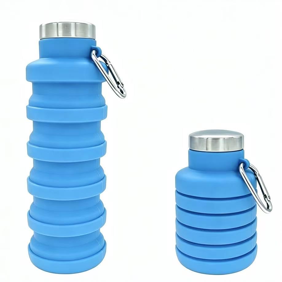 YCT Collapsible Water Bottle 17oz（500ml），Travel Portable Sport Water Bottle，Reusable Silicone Foldable Water Bottles for Gym Camping Hiking (Blue) - color: Blue, style: Retractable
