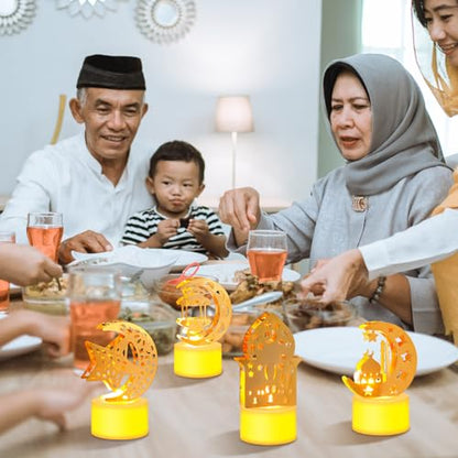 Aurelema 24Pcs Ramadan Mubarak Flameless LED Candles Lights Eid Mubarak Candle Star Moon Battery Operated Lamp Electric LED Muslim Ramadan Night Light Gift for Eid Home Table Party Supplies(Assorted)