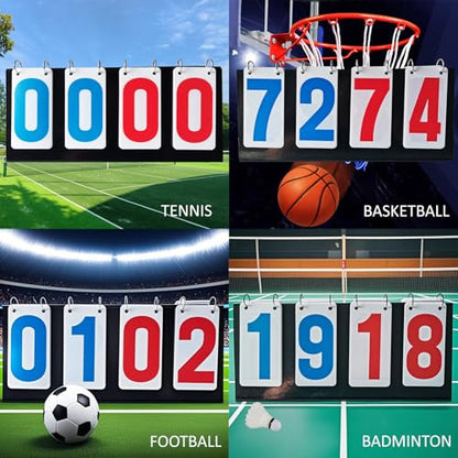 Scoreboard, 4 Digits Portable Score Keeper Counter Flipper for Football Basketball Tennis