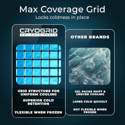 Cryogrid Knee Ice Pack Wrap - Reusable Cold Therapy Knee Ice Brace for Pain Relief, Swelling, Surgery Recovery, Arthritis, Patella & Meniscus Tear - Adjustable Compression Clay/Gel Wrap for Injuries