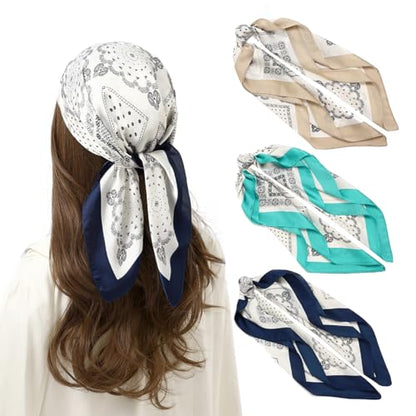 STARWHISPER 27" Square Head Scarf for Women Silk Feeling Satin Scarf Women Fashion Silk Scarf for Wrapping Hair - color: Quadrate3
