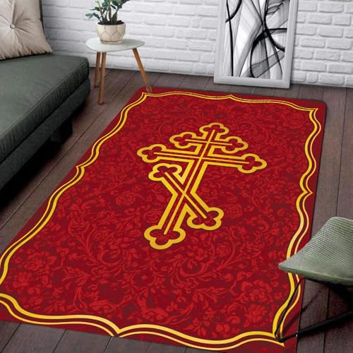 Personalized Orthodox Christian Area Rug, Custom Three-Bar Cross IC XC Nika Cross Prayer Mat, Russian Greek Orthodox Byzantine Eagle Non-Slip Rug for Living Room, Bedroom, Church Decor (D5) - color: D5