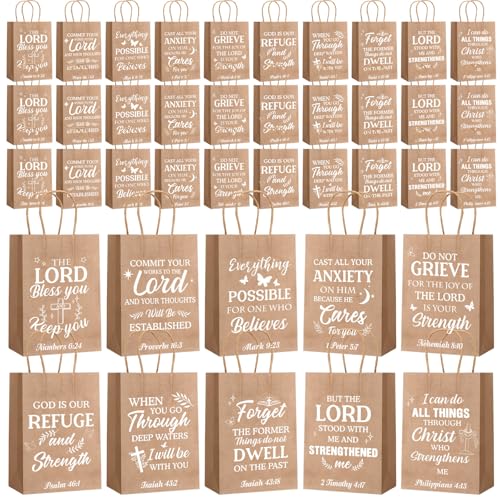 Chiisong 100 Pcs Christian Gift Bags, Fathers Day Religious Bible Verse Treat Bags with Handles Inspirational Church Scripture Bag for Women Wedding Baptism Birthday Party Favor(Kraft with White) - color: Kraft with White