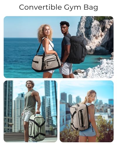 BAGSMART 4-IN-1 Gym Bag for Women Men, TSA Duffle Bag for Travel | With Shoe Compartment & Wet Pocket, 22L/30L/38L Tactical Backpack with 40oz Water Bottle Holder, Lightweight, Water-resistant - color: Greenish Gray