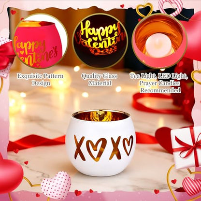 FoldTier 6 Pcs Valentines Candle Holders Love Glass Tealight Votive Candle Holder for Table Centerpiece Valentine's Day Wedding Party Decoration Home Tabletop Decor Gift - style: Valentines