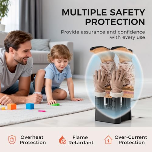 Trustech Boot Dryer, Silent Shoe Dryer & Warmer with Heat Blower, Timer, Detachable Racks, Forced Air for Quick Drying, Helps Reduce Odor, 2 Pairs Boot Warmer for Shoes, Ski, Gloves, Hats, Socks