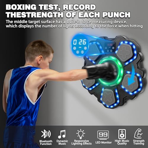 Music Boxing Machine Sport Toys for Kids and Adults,Wall Mounted Bluetooth Smart Punching Target,Training Pad Toy with Boxing Glove,Ideas Toys for Boys Girls Kids 3 4 5 6 7 8 9 10 11 12+ Years Old - color: Black L