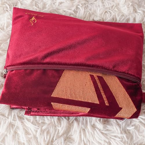 Muslim Travel Prayer Rug, German Velvet Hand-Embroidered Kaaba Mosque, Portable Foldable Islamic Prayer Mat for Travel (Red) - color: Red