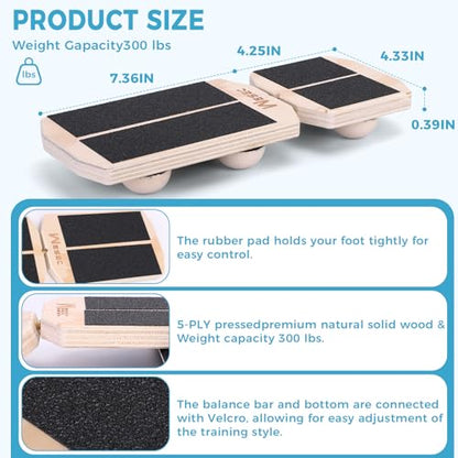 Ankle Balance Board, Non-Slip Strengthener Wood Wobble Board for Sprained, Posture Correction - Home Stability Exercises Balance Board - size: Round