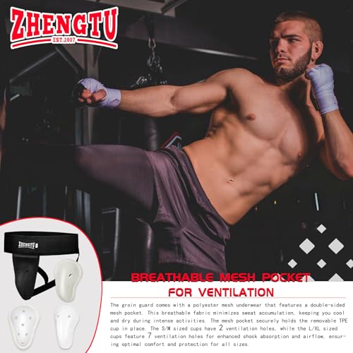 Groin Protector Cup Kickboxing Boxing Muaythai MMA Groin Guard, Jockstrap Karate Training, BJJ Protection, Soccer, Basketball Removable TPE Cup with Silicone Cushioning - color: Black, size: Large