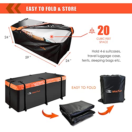 MeeFar Hitch Mount Cargo Carrier Bag Soft Shell 100% Waterproof 19.7 Cubic Feet (59" 24" 24") Include 8 Reinforced Straps for Truck Pickup All Vehicle with Steel Cargo Basket - size: 19 Cubic Feet