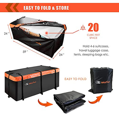 MeeFar Hitch Mount Cargo Carrier Bag Soft Shell 100% Waterproof 19.7 Cubic Feet (59" 24" 24") Include 8 Reinforced Straps for Truck Pickup All Vehicle with Steel Cargo Basket - size: 19 Cubic Feet