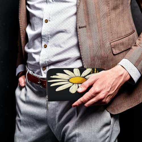 Stylish Daisy PU Leather Long Wallet for Women Men, Zipper Clutch Wallet RFID Card Holder Organizer - color: Stylish Daisy