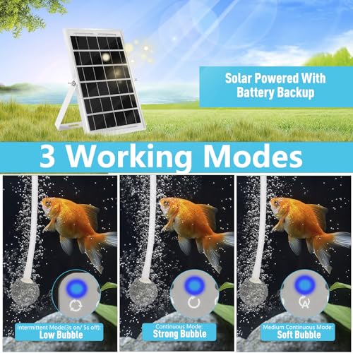 Solar Powered Aquarium Air Pump, Quiet Powerful Fish Tank Air Pump - color: White