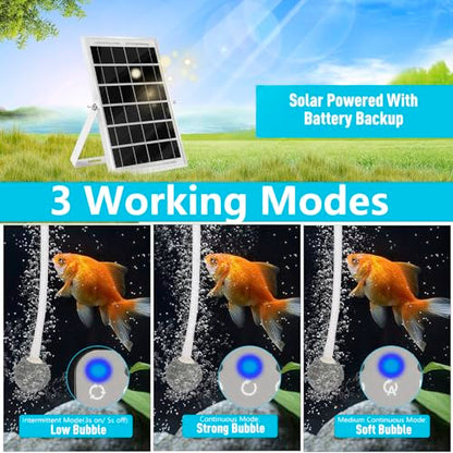 Solar Powered Aquarium Air Pump, Quiet Powerful Fish Tank Air Pump - color: White
