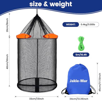 Extra Large Foldable Floating Fish Basket Live Fish Basket for Kayak Fishing Multi-Purpose Fishing Basket with Rubber Coated & Nylon Netting 2 - size: 13*16 inch, 16*24 inch